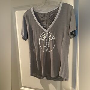 Lululemon Women's Gray V-Neck Tee with Graphic
